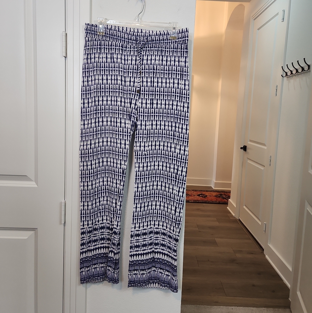 Hester & Orchard Navy White Boho Flowy Leisure Pants Size Medium